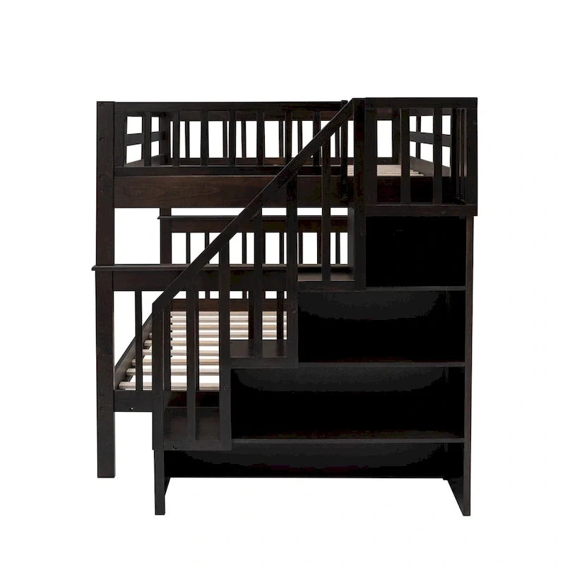 Letto a Castello a Misura Francese con Cassetti, Spazio Contenitore e Sponda di Sicurezza per la Camera da Letto, colore Espresso (vecchio SKU: LP000310AAP)