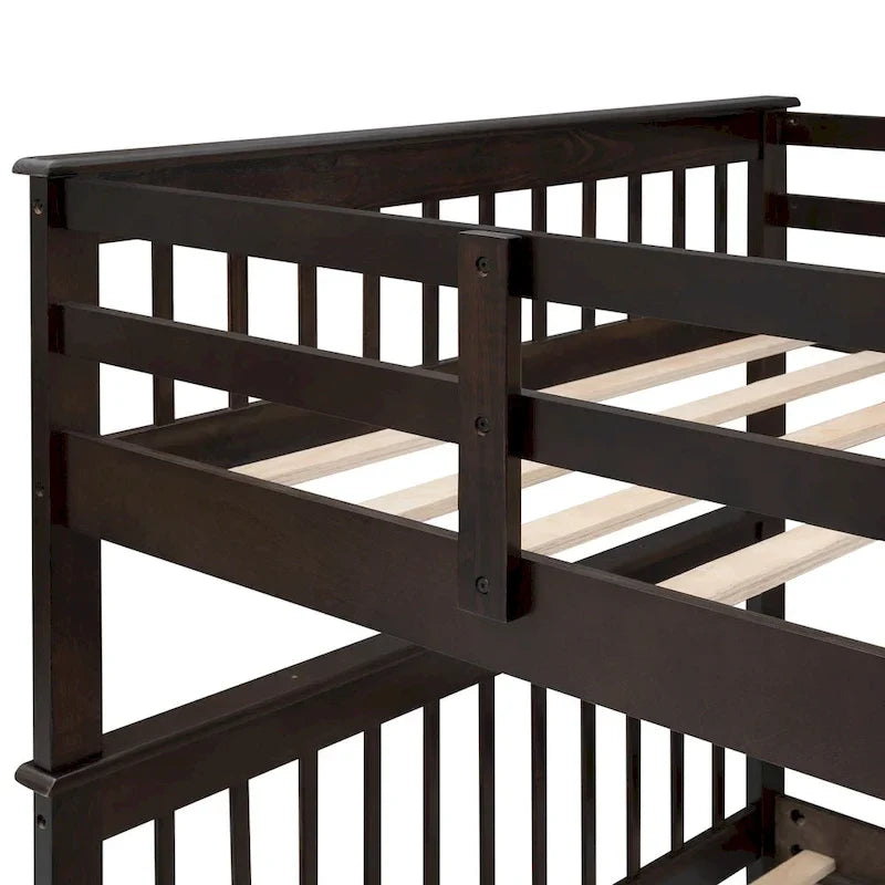 Letto a Castello a Misura Francese con Cassetti, Spazio Contenitore e Sponda di Sicurezza per la Camera da Letto, colore Espresso (vecchio SKU: LP000310AAP)