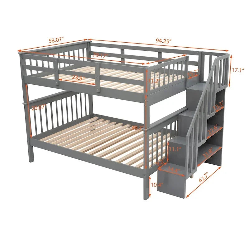 Letto a Castello a Misura Francese con Cassetti, Spazio Contenitore e Sponda di Sicurezza per la Camera da Letto, colore Espresso (vecchio SKU: LP000310AAP)
