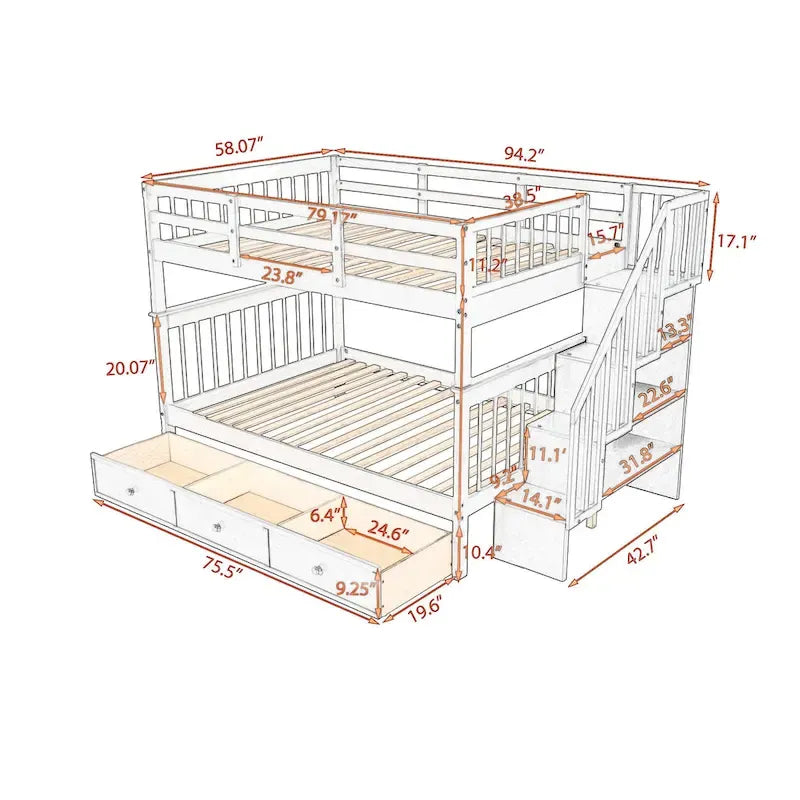 Letto a Castello a Misura Francese con Cassetti, Spazio Contenitore e Sponda di Sicurezza per la Camera da Letto, colore Espresso (vecchio SKU: LP000310AAP)