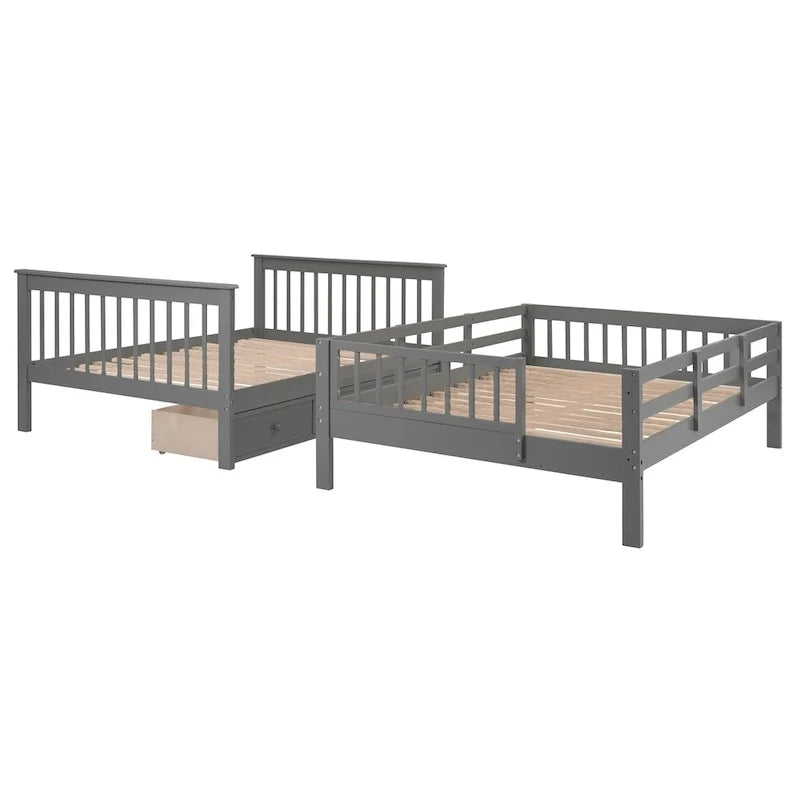 Letto a Castello a Misura Francese con Cassetti, Spazio Contenitore e Sponda di Sicurezza per la Camera da Letto, colore Espresso (vecchio SKU: LP000310AAP)