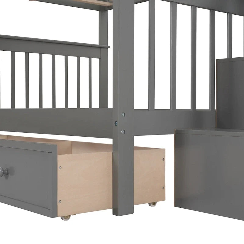 Letto a Castello a Misura Francese con Cassetti, Spazio Contenitore e Sponda di Sicurezza per la Camera da Letto, colore Espresso (vecchio SKU: LP000310AAP)