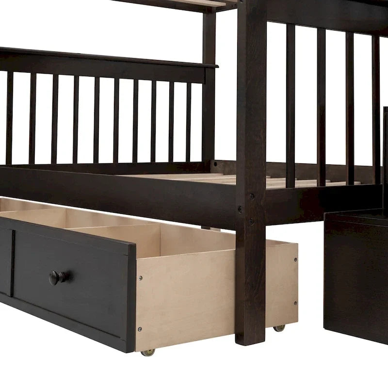 Letto a Castello a Misura Francese con Cassetti, Spazio Contenitore e Sponda di Sicurezza per la Camera da Letto, colore Espresso (vecchio SKU: LP000310AAP)