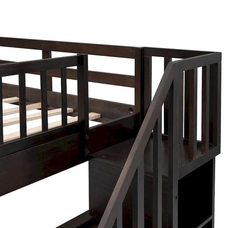 Letto a Castello a Misura Francese con Cassetti, Spazio Contenitore e Sponda di Sicurezza per la Camera da Letto, colore Espresso (vecchio SKU: LP000310AAP)