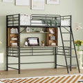 Lit mezzanine simple avec bureau et étagère, lit mezzanine avec échelle, simple, noir