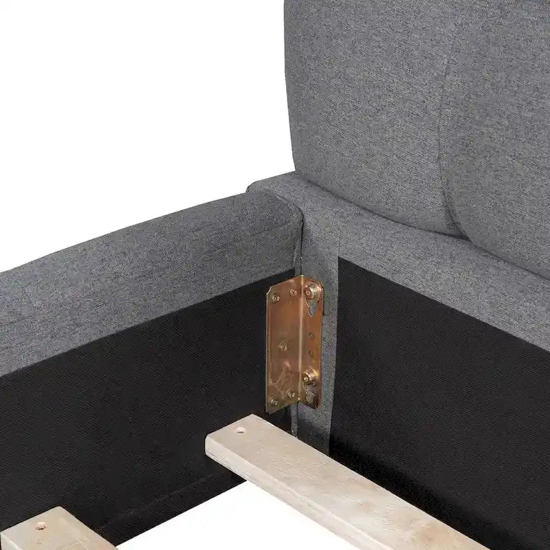 Letto matrimoniale imbottito con base a piattaforma, con tessuto spesso, letto a terra con struttura solida, beige