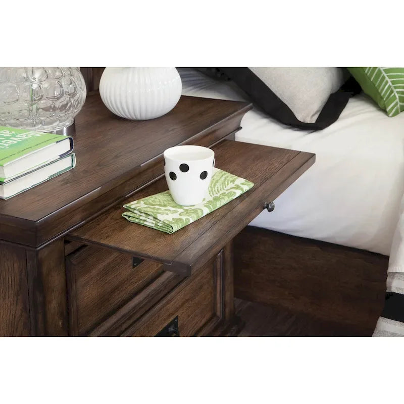 Set camera da letto 4 pezzi Clemence beige e rovere brunito con pannelli