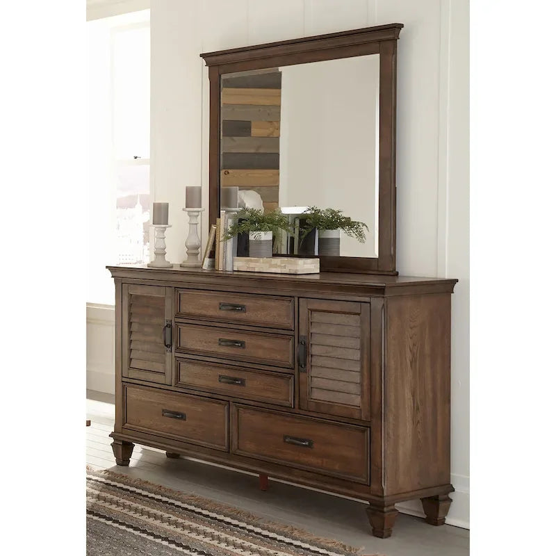 Set camera da letto 4 pezzi Clemence beige e rovere brunito con pannelli
