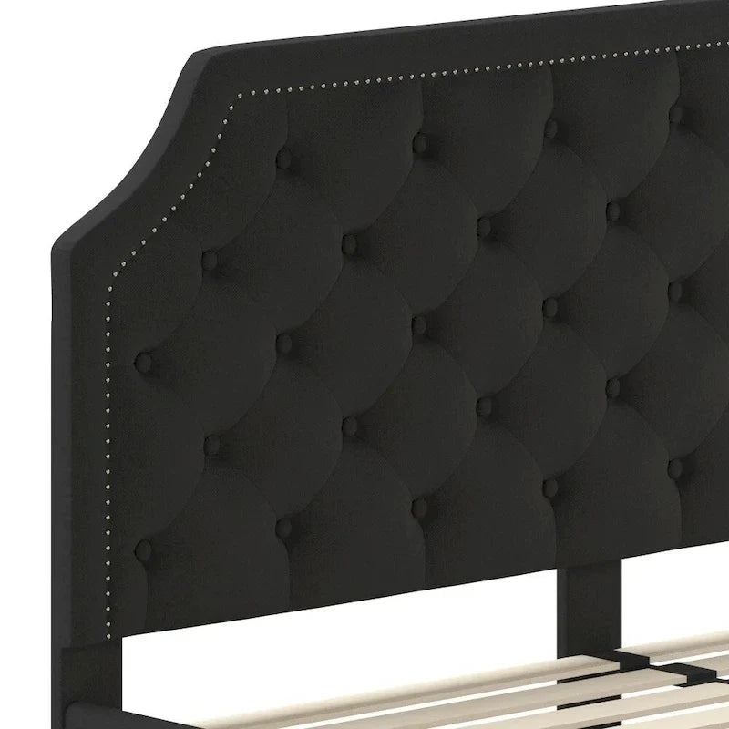 Lit plateforme capitonné à tête de lit arquée