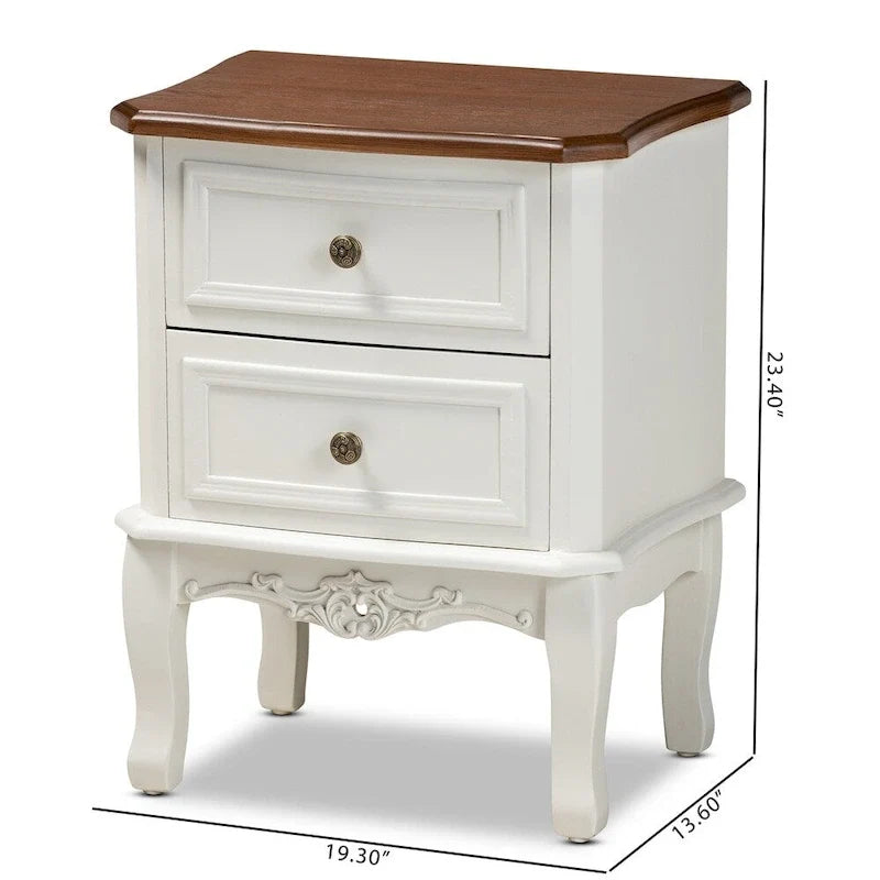 Baxton Studio Darlene Tavolino con 2 Cassetti in Legno Finitura Bianco Francese e Marrone Ciliegio, Classico e Tradizionale