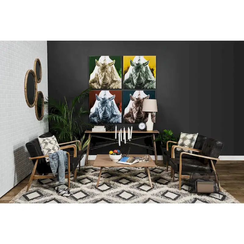 Phineas Black Genuine Leather & Brown Solid Wood Frame Accent Chair