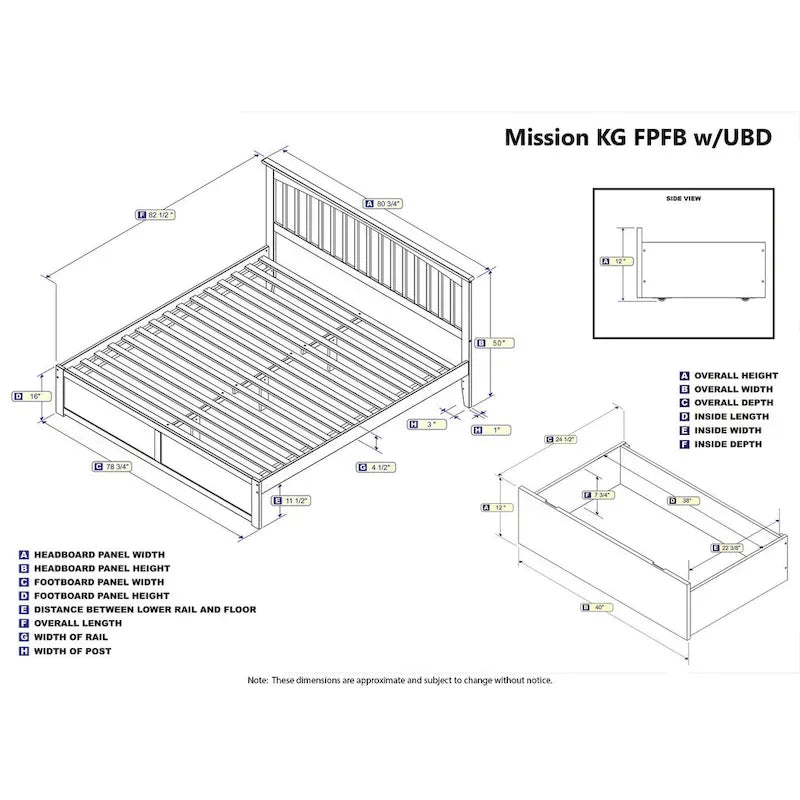 Letto a piattaforma Mission King con 2 cassetti, grigio