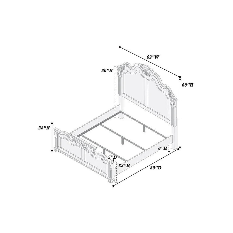 Lit queen en bois superbement sculpté, finition noyer foncé et placage
