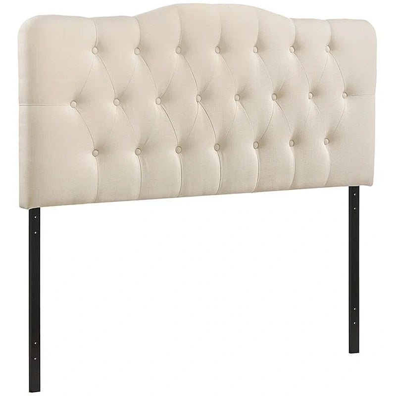 Tête de lit capitonnée grand lit Kenmore en tissu couleur ivoire