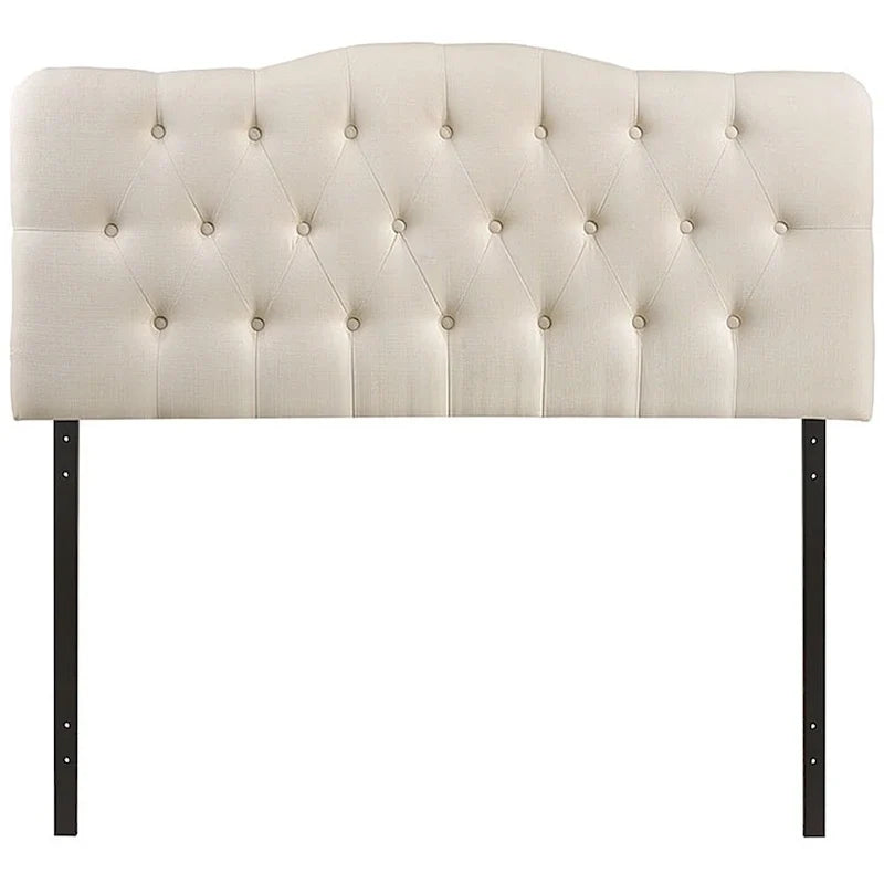 Tête de lit capitonnée grand lit Kenmore en tissu couleur ivoire