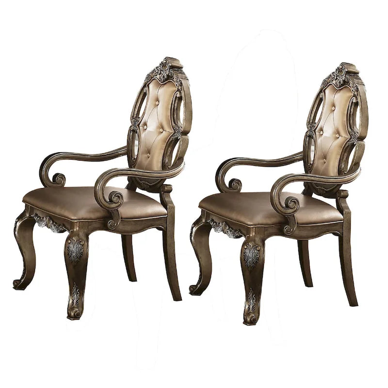 Chaise de salle à manger 66 cm, similicuir, lot de 2, or champagne