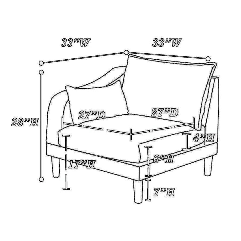 Fauteuil d'angle modulaire Rio 84 cm à bras unique, 2 coussins lombaires, bleu ardoise