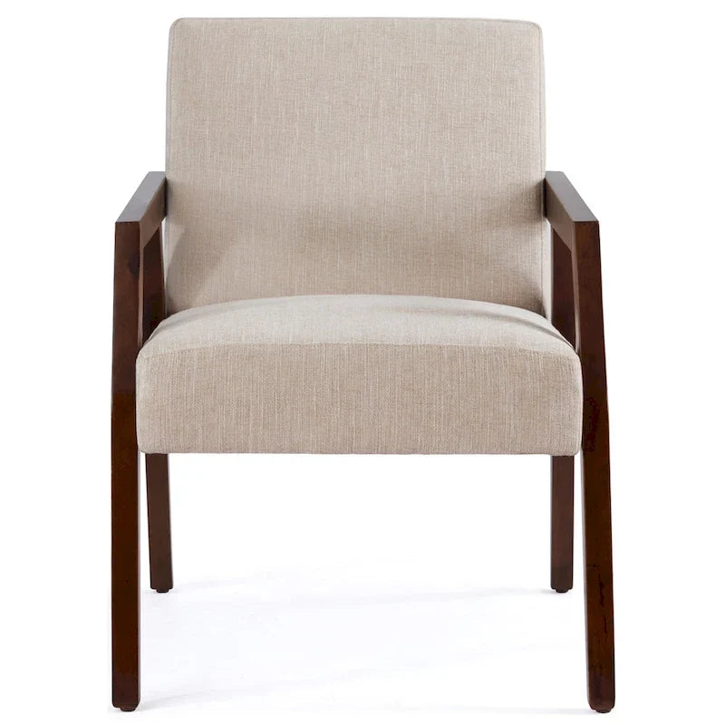 HUIMO Set of 2 Accent Armchair Solid Wooden Brownness/ White/ Blue Upholstered Mid-Century Modern Accent Chair for Living Room