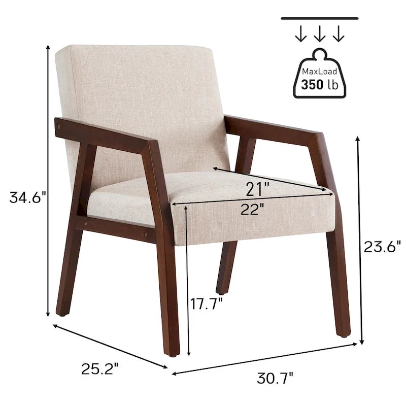 HUIMO Set of 2 Accent Armchair Solid Wooden Brownness/ White/ Blue Upholstered Mid-Century Modern Accent Chair for Living Room