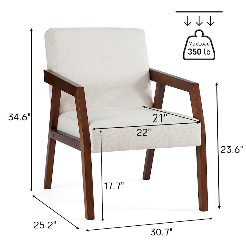 HUIMO Set of 2 Accent Armchair Solid Wooden Brownness/ White/ Blue Upholstered Mid-Century Modern Accent Chair for Living Room