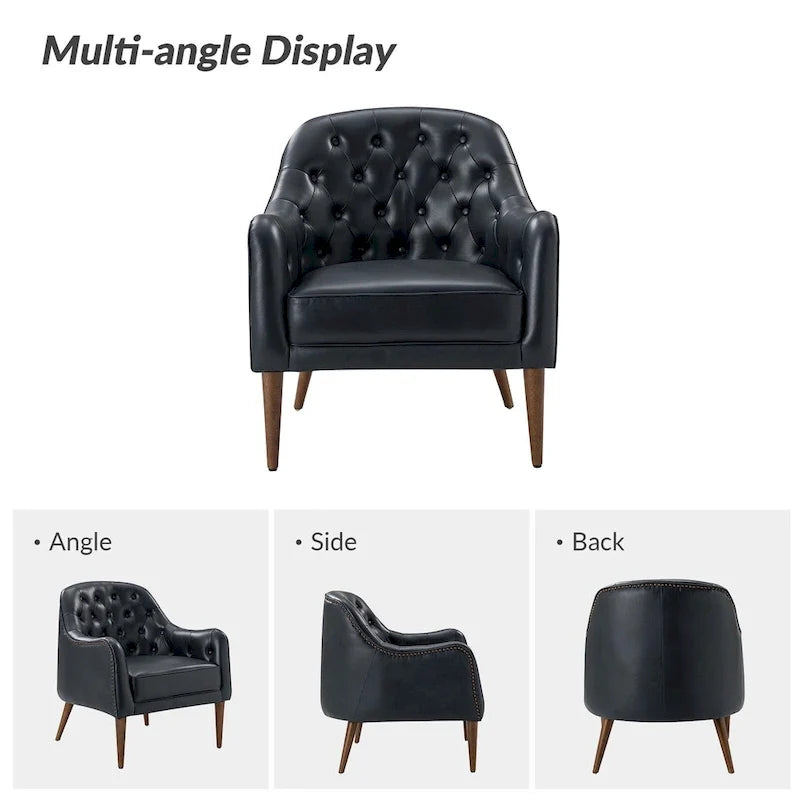 Fauteuil tonneau Melisa Classic en cuir véritable avec pieds en bois et dossier capitonné de HULALA HOME