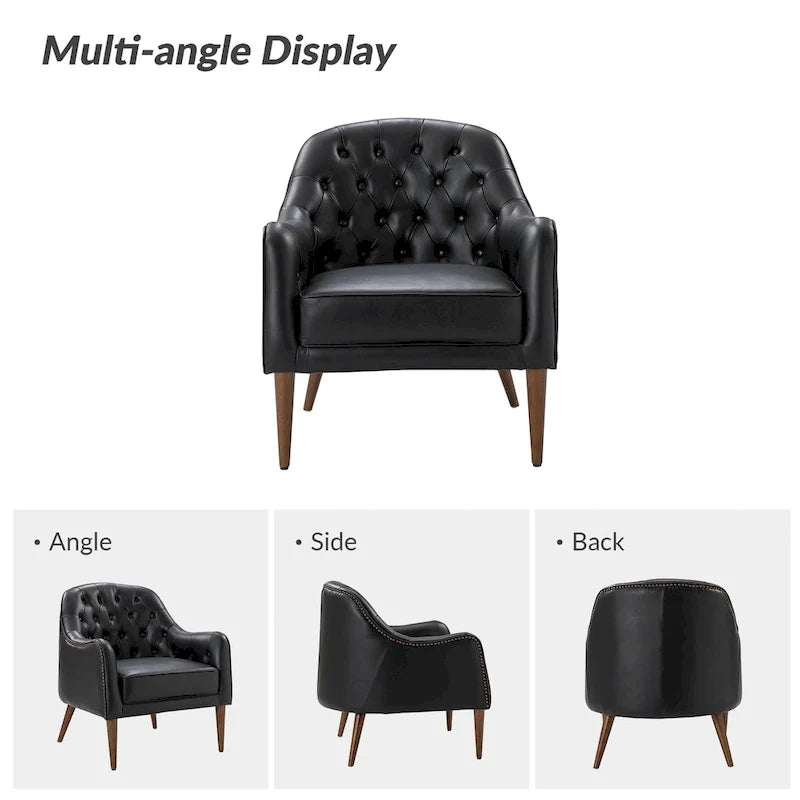 Fauteuil tonneau Melisa Classic en cuir véritable avec pieds en bois et dossier capitonné de HULALA HOME