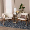 Baron Mid-Century Modern Cream Boucle Fabric Upholstered and Walnut Brown Finished Wood 2-Piece Living Room Accent Chair Set