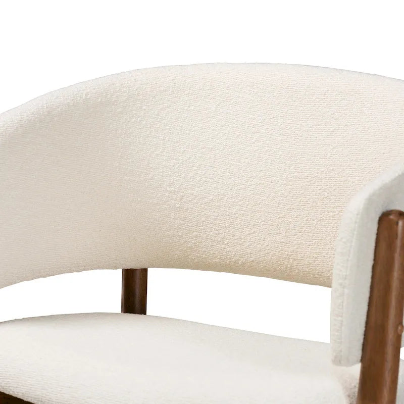 Baron Mid-Century Modern Cream Boucle Fabric Upholstered and Walnut Brown Finished Wood 2-Piece Living Room Accent Chair Set