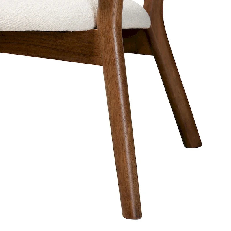 Baron Mid-Century Modern Cream Boucle Fabric Upholstered and Walnut Brown Finished Wood 2-Piece Living Room Accent Chair Set