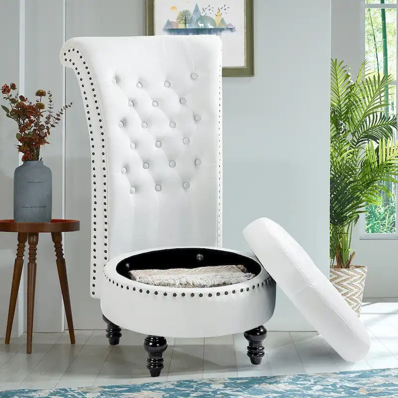 AVAWING Fauteuil Trône Dossier Haut Velours sans Accoudoirs Royal avec Rangement