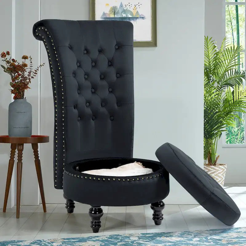 AVAWING Fauteuil Trône Dossier Haut Velours sans Accoudoirs Royal avec Rangement