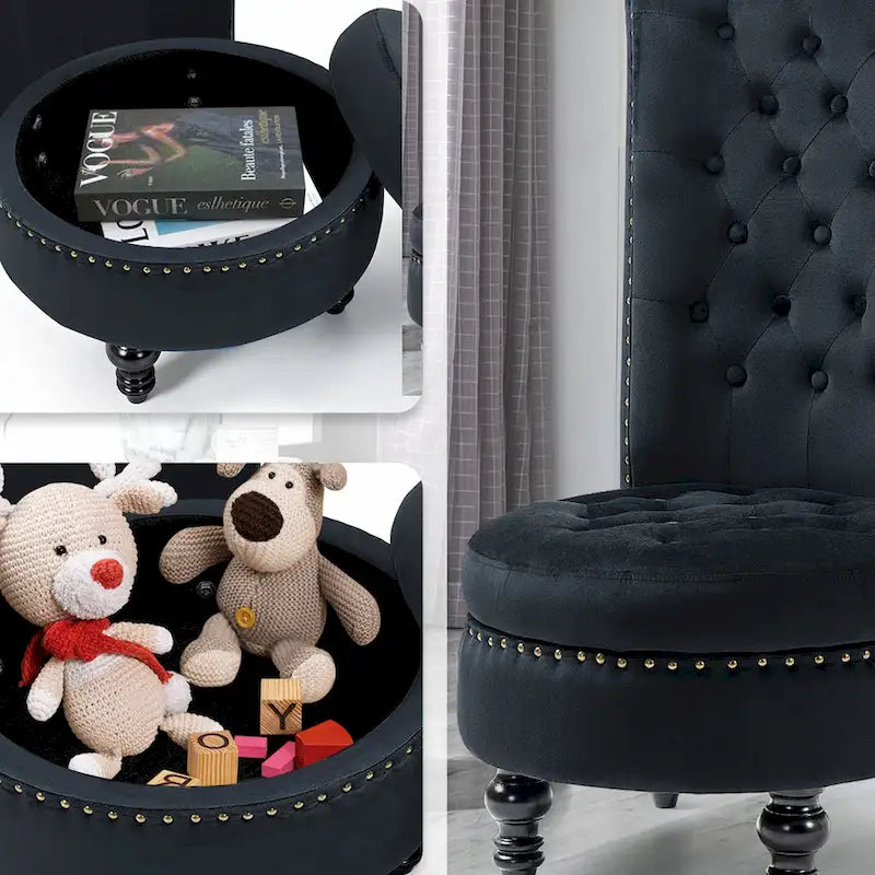 AVAWING Fauteuil Trône Dossier Haut Velours sans Accoudoirs Royal avec Rangement