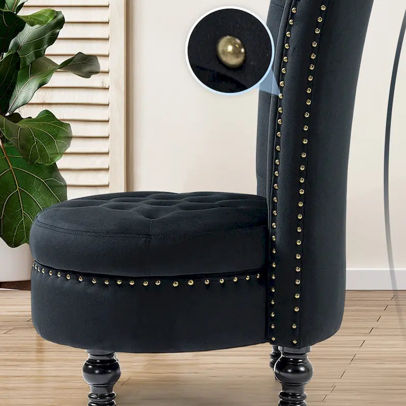 AVAWING High Back Throne Chair Velvet Armless Royal Accent Chair with Storage
