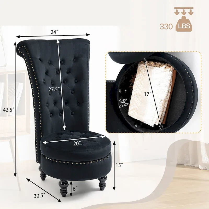 AVAWING Fauteuil Trône Dossier Haut Velours sans Accoudoirs Royal avec Rangement