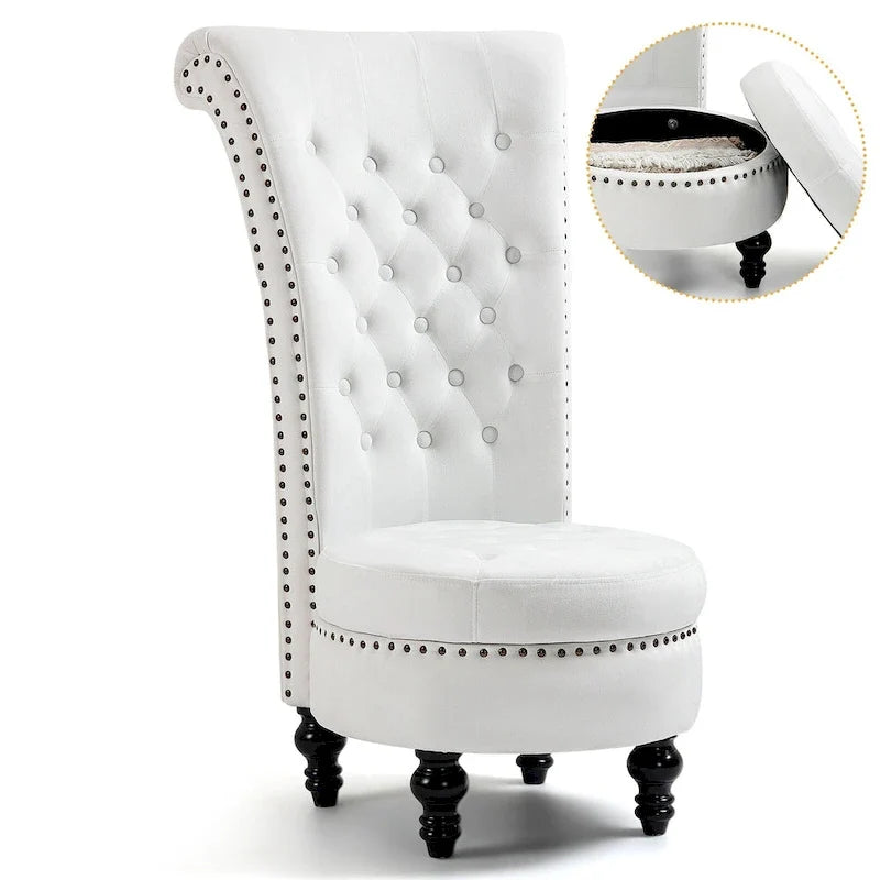 AVAWING Fauteuil Trône Dossier Haut Velours sans Accoudoirs Royal avec Rangement