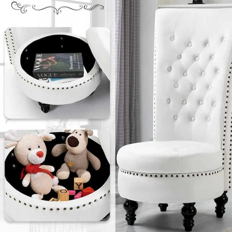 AVAWING Fauteuil Trône Dossier Haut Velours sans Accoudoirs Royal avec Rangement