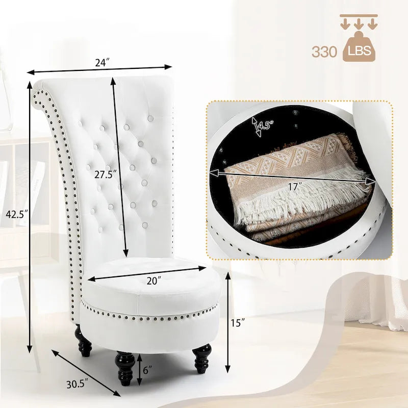 AVAWING Fauteuil Trône Dossier Haut Velours sans Accoudoirs Royal avec Rangement