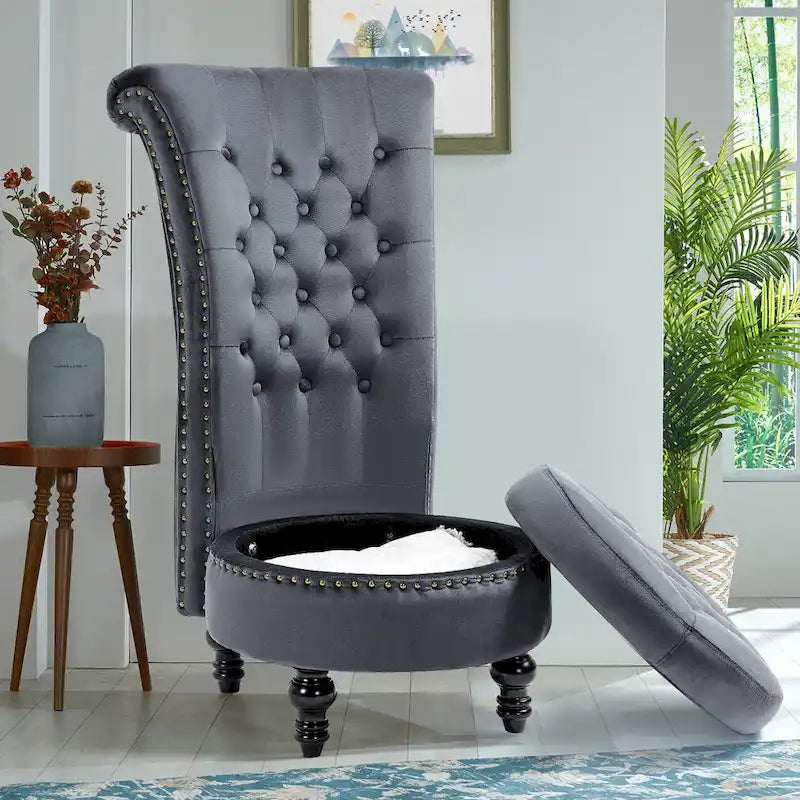 AVAWING Fauteuil Trône Dossier Haut Velours sans Accoudoirs Royal avec Rangement