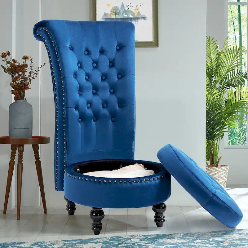 AVAWING Fauteuil Trône Dossier Haut Velours sans Accoudoirs Royal avec Rangement
