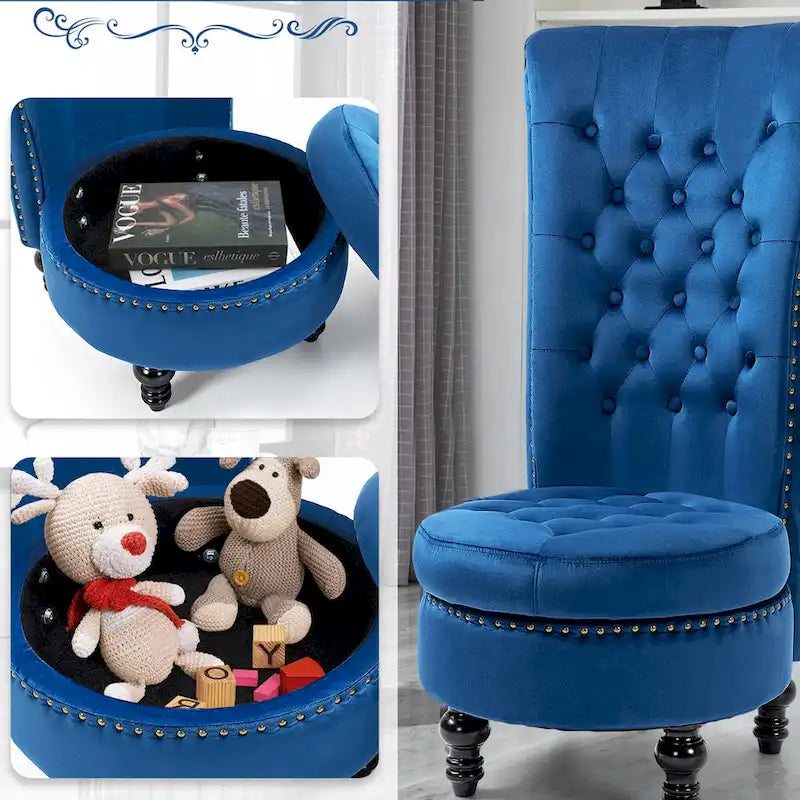 AVAWING Fauteuil Trône Dossier Haut Velours sans Accoudoirs Royal avec Rangement
