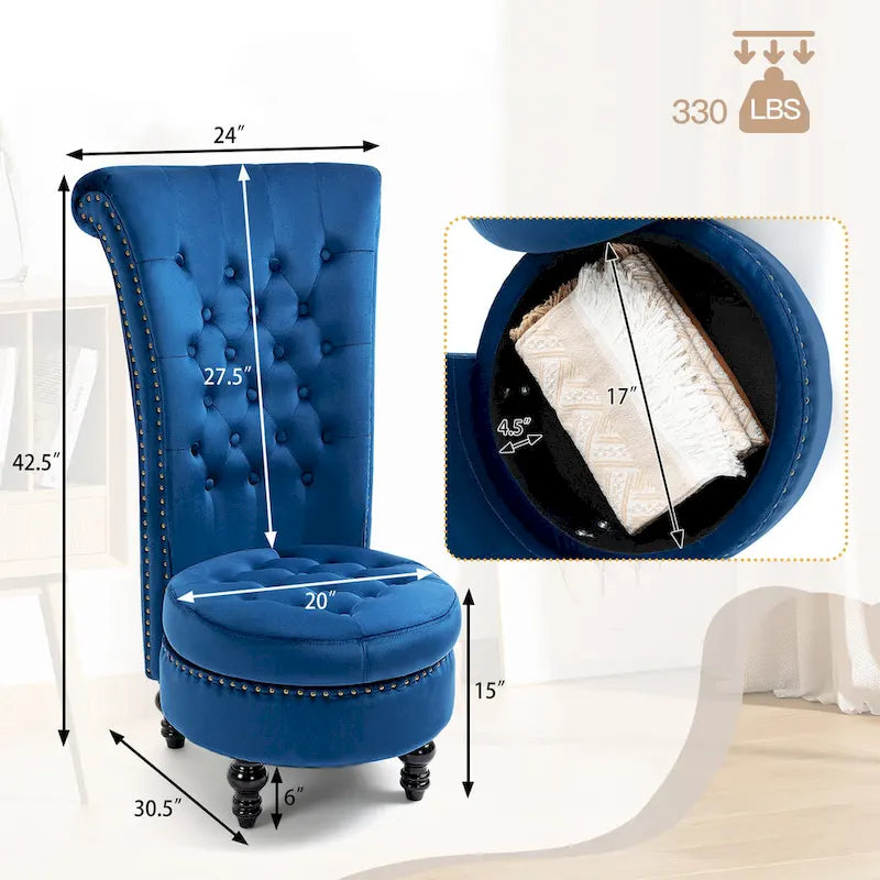 AVAWING Fauteuil Trône Dossier Haut Velours sans Accoudoirs Royal avec Rangement