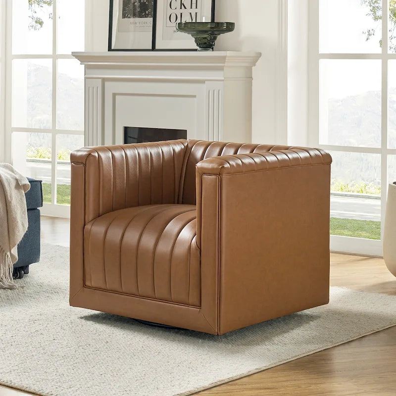 Esteban Modern Leather Upholstered Swivel Barrel Chair by HULALA HOME