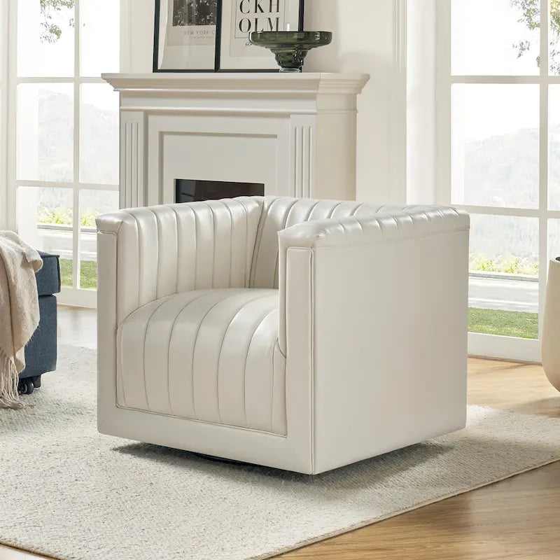 Esteban Modern Leather Upholstered Swivel Barrel Chair by HULALA HOME