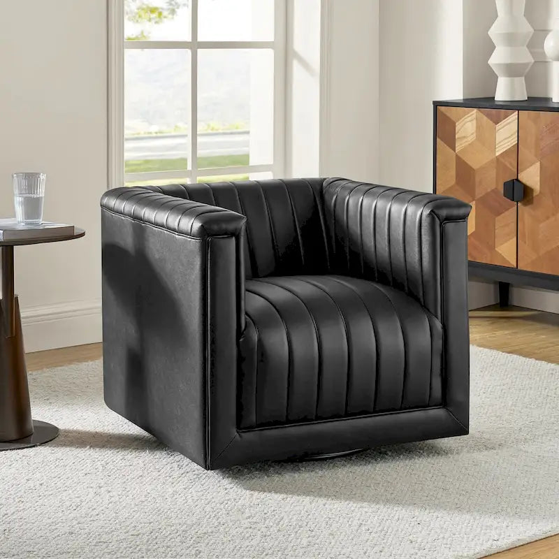 Esteban Modern Leather Upholstered Swivel Barrel Chair by HULALA HOME