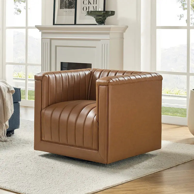 Esteban Modern Leather Upholstered Swivel Barrel Chair by HULALA HOME