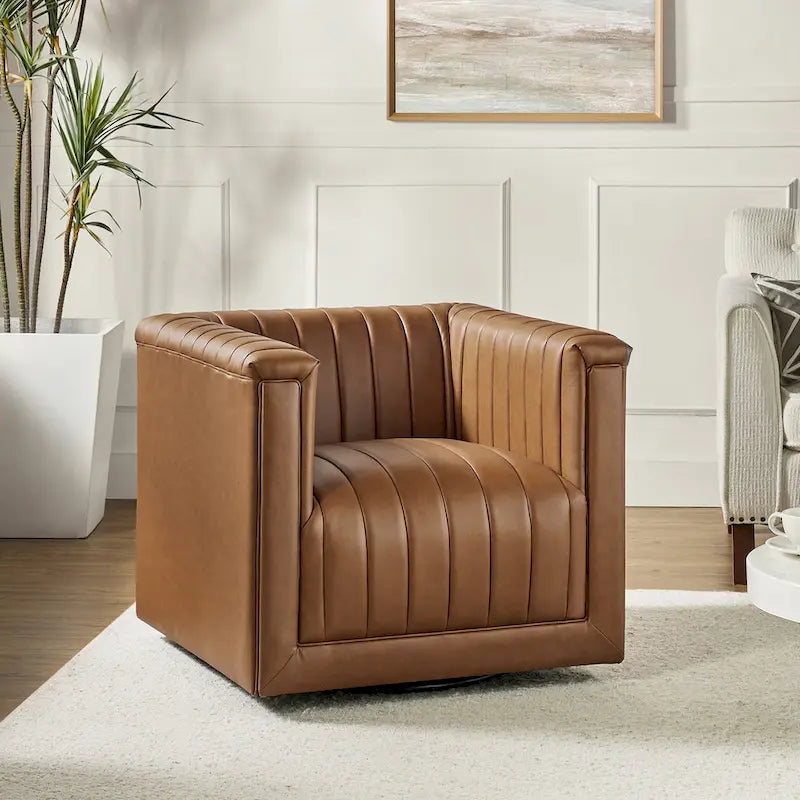 Esteban Modern Leather Upholstered Swivel Barrel Chair by HULALA HOME