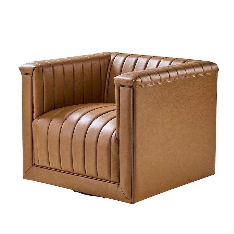 Esteban Modern Leather Upholstered Swivel Barrel Chair by HULALA HOME