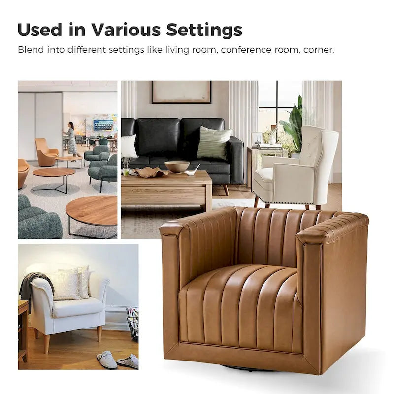 Esteban Modern Leather Upholstered Swivel Barrel Chair by HULALA HOME