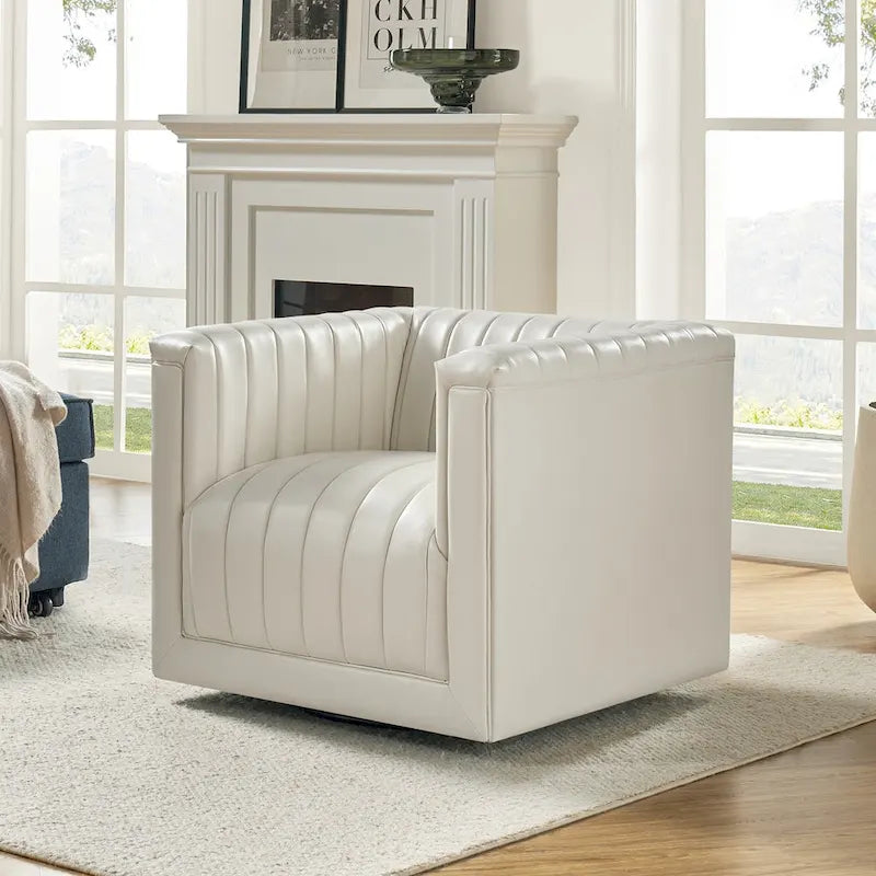Esteban Modern Leather Upholstered Swivel Barrel Chair by HULALA HOME