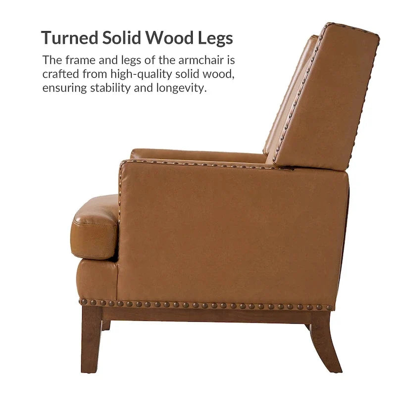 Lourdes Genuine Leather Armchair with Solid Wood Frame and Removable Seat Cushion by HULALA HOME